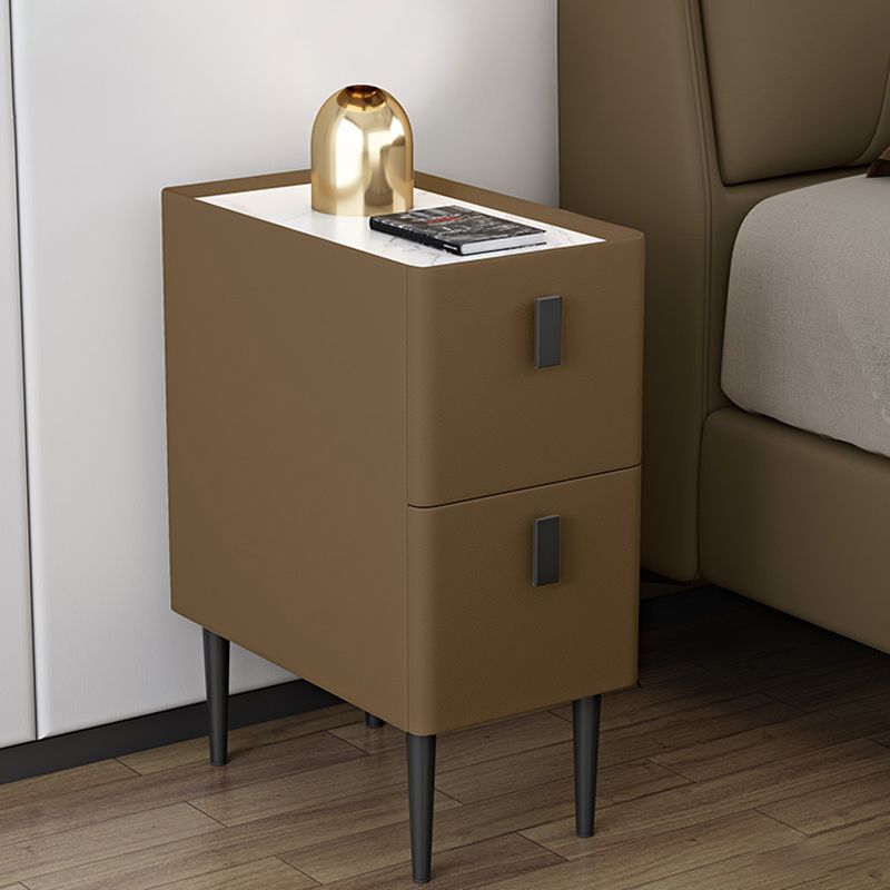 Stone Top Night Tisch moderne 22 Zoll H 2-Drawer Imitation Holz Nachttisch mit Beinen