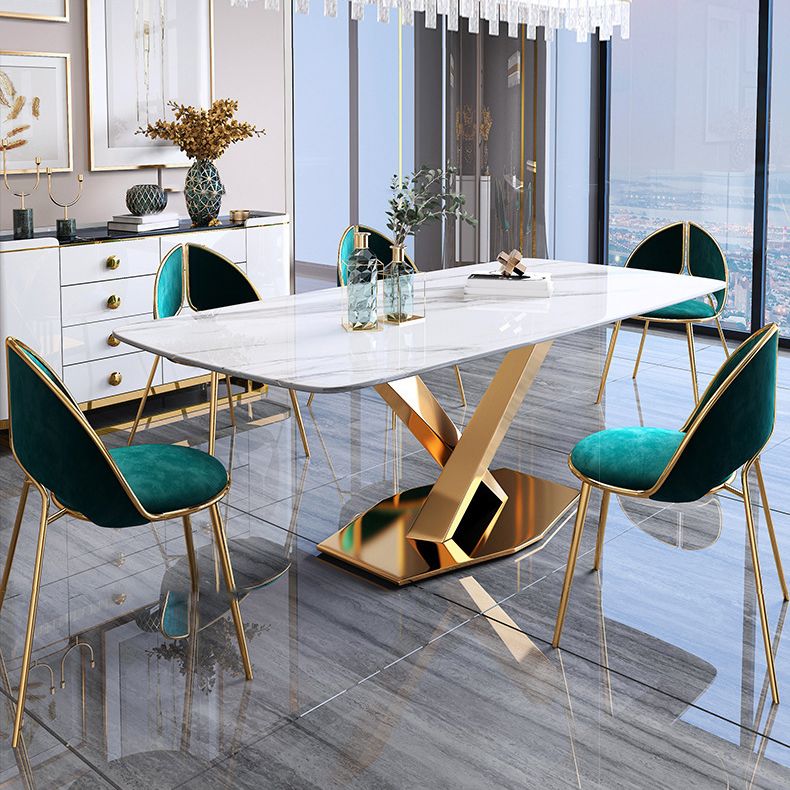 グラムスタイルの石造りの家具1/5/7/9/PCS布張りの椅子付きの長方形のダイナーテーブル