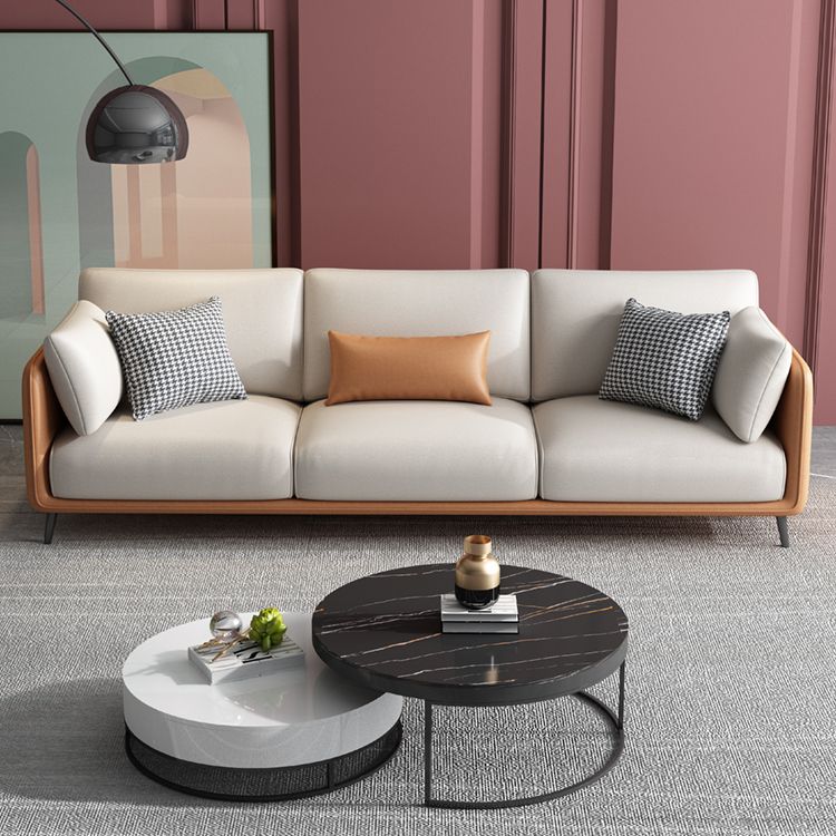 Faux Leather Stain Resistant Contemporary Standard Sofa in Orange and Beige Clearhalo 'furn' 'furn_sofas' 'Furniture' 'Living Room Furniture' 'Sofa' 'sofas' 1200x1200_401f74cc-602a-4ab7-9596-ff408bdba4db