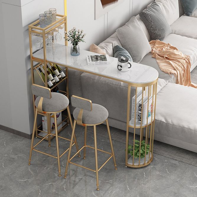 Glam Style Table in Iron Top and Faux Marble with Shelf Milk Tea Shop Bar Table Clearhalo 'Bar Furniture' 'Bar Tables' 'bar_tables' 'furn' 'furn_bar_tables' 'Furniture' 'furniture_bar_tables' 'Kitchen & Dining Furniture' 1200x1200_4029f59f-7497-413b-8b73-8e498300bf7f