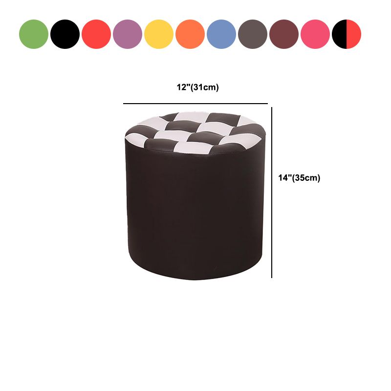 Contemporary Pouf Ottoman Faux Leather Upholstered Tufted Square Pattern Round Ottoman Clearhalo 'furn' 'furn_ottomans_poufs' 'Furniture' 'Living Room Furniture' 'Ottomans & Poufs' 'ottomans_poufs' 1200x1200_402da99c-0bca-4497-8f58-ee39fea06cea