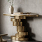 Glam Stone Console Table Golden Oval Console Accent Table for Hall