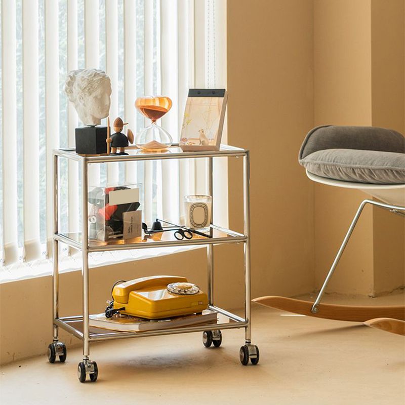 22.44" Tall 4 Legs Side Table with Shelves Modern Metal End Table Stand Clearhalo 'Coffee & Accent Tables' 'End & Side Tables' 'end_side_tables' 'furn' 'furn_end_side_tables' 'Furniture' 'Living Room Furniture' 1200x1200_40355774-4166-441c-bd20-1e3ccec89e14