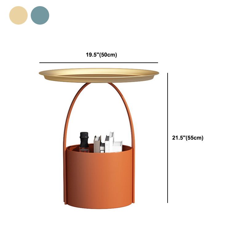 ミッドセンチュリーラウンドトレイトップサイドテーブル保管付きの鉄の台座エンドテーブル