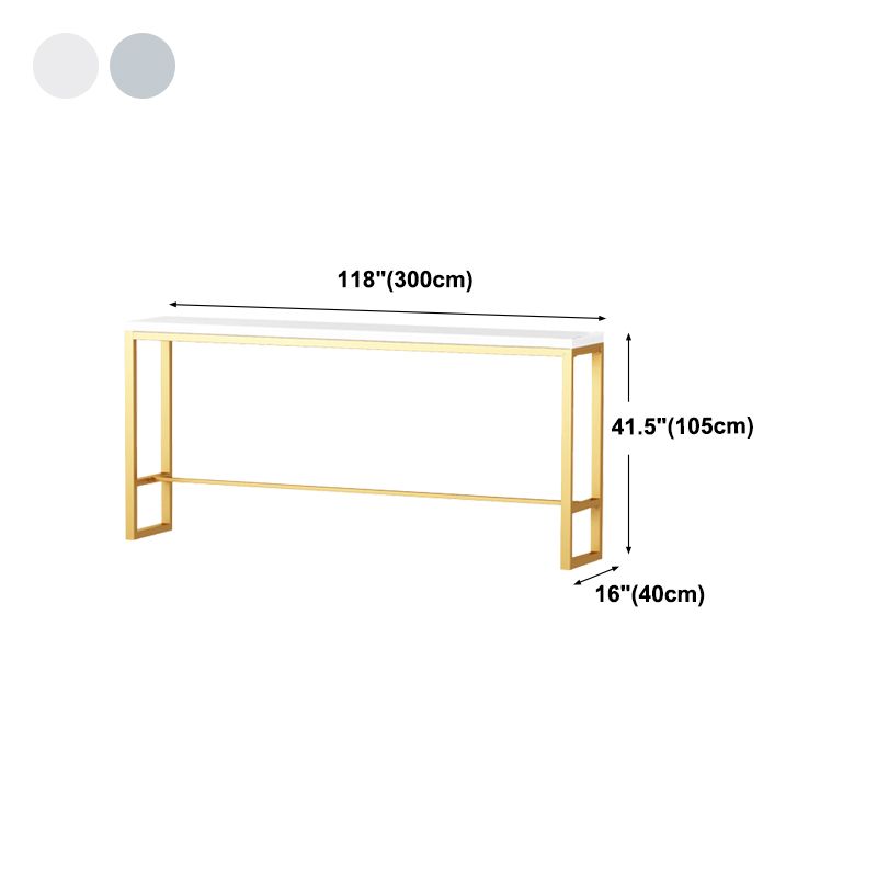 Glam Rectangle Indoor Pub Bar Table Gold Iron Bar Dining Table with Trestle Pedestal Clearhalo 'Bar Furniture' 'Bar Tables' 'bar_tables' 'furn' 'furn_bar_tables' 'Furniture' 'furniture_bar_tables' 'Kitchen & Dining Furniture' 'kitchen&dining_furn' 'kitchen' 1200x1200_4038bd02-8bed-4c88-9361-0a0654634052