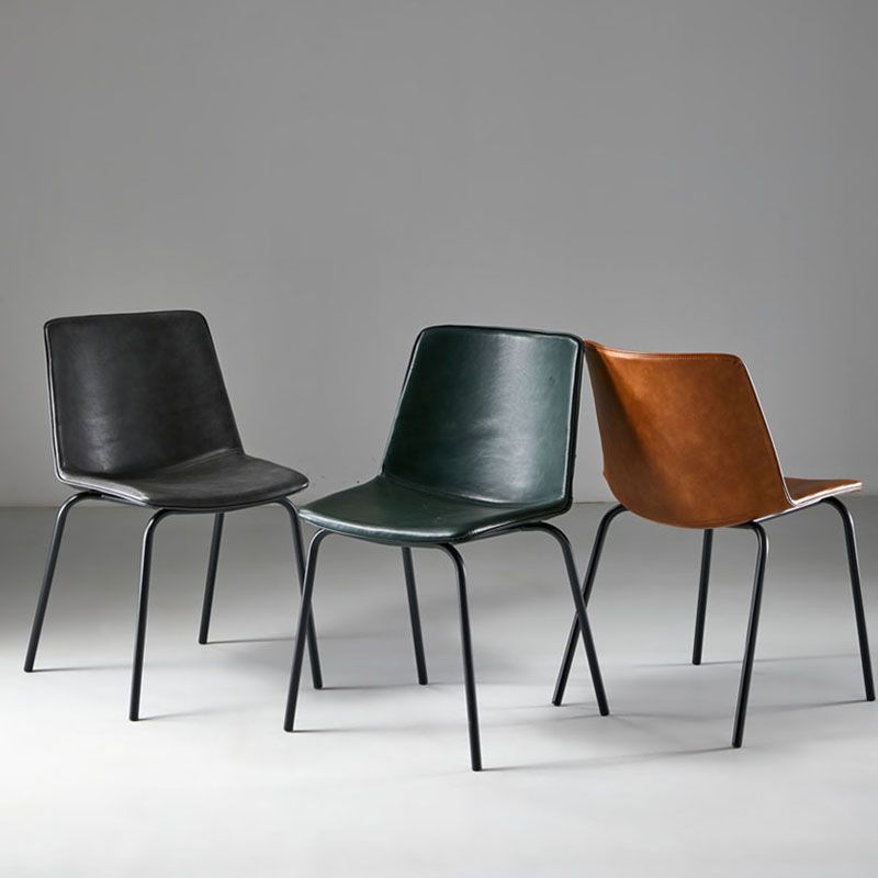 Industrial Design Armless Solid Back Chair for Kitchen Leather Dining Side Chair Clearhalo ' kitchen&dining_furn' 'Dining Chairs' 'Dining Tables & Seating' 'dining_chair' 'furn' 'furn_dining_chair' 'Furniture' 'furniture_dining_chair' 'Kitchen & Dining Furniture' 'kitchen' 1200x1200_404248c5-db46-48f0-b15f-578c033e3bc2