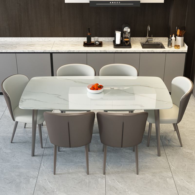 Modern Rectangular White Stone Top Dining Table with 4 Legs Base Clearhalo 'Dining Tables & Seating' 'Dining Tables' 'dining_table' 'furn' 'furn_dining_table' 'Furniture' 'Kitchen & Dining Furniture' 1200x1200_404b7ddf-3ab5-4e3e-8c9c-655e71b5798d
