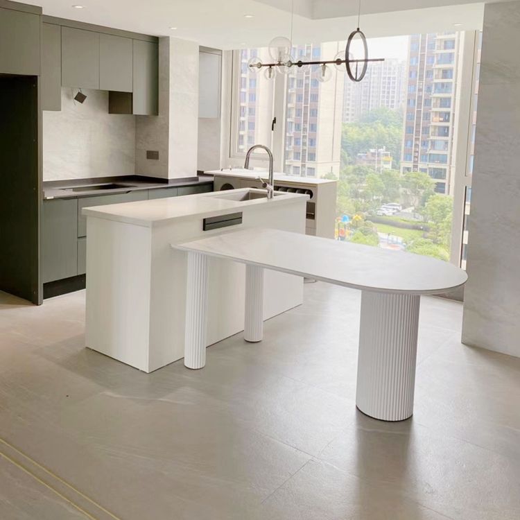 Oval Sintered Stone Dining Table Modern White-black Furniture with Double Pedestal Base Clearhalo 'Dining Tables & Seating' 'Dining Tables' 'dining_table' 'furn' 'furn_dining_table' 'Furniture' 'Kitchen & Dining Furniture' 1200x1200_4052fb26-1a1c-4382-8bc3-948542874116