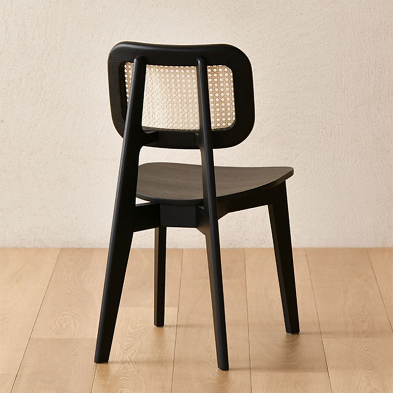 Industriële vaste houten armloze stoel keuken eetstoel zijkant