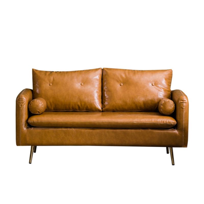 Sofá glamorosa con 2 almohadas Sala de estar de cuero de brazo cuadrado