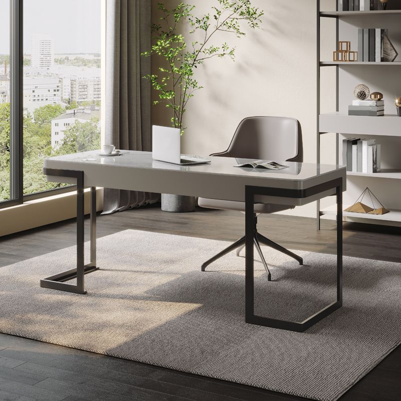 Bureau de bureau d'écriture en étain en métal et bureau en pierre avec 2 tiroirs de rangement