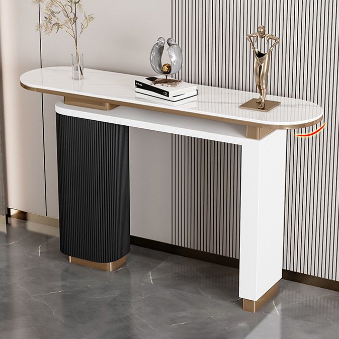 Console ovale in pietra Tavola 33,46 "Accento bianco alto per Hall