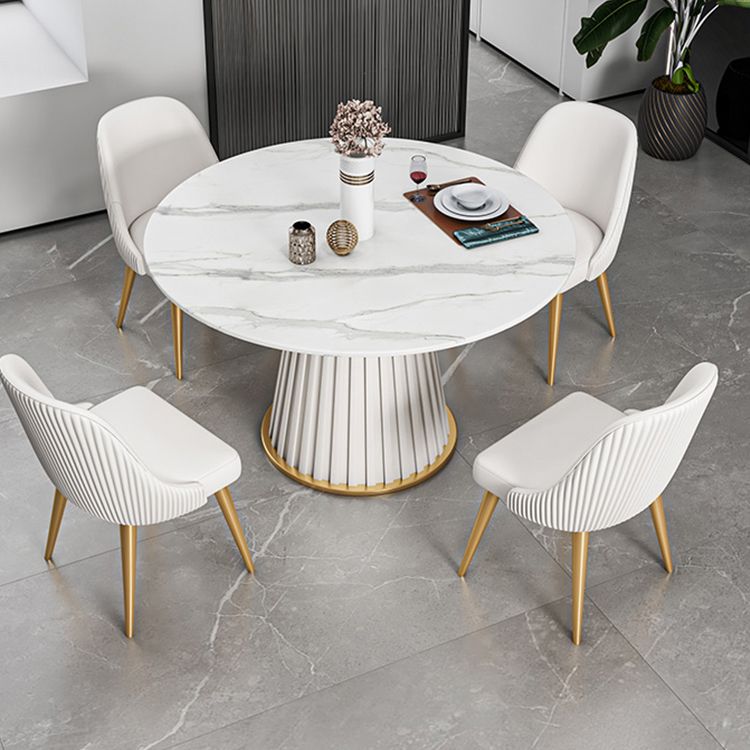焼結石ダイニングテーブルセット1/3/5/7ピースラウンドダイニングテーブルフェイクレザーチェア
