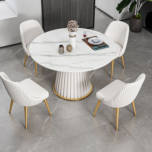 Sintered Stone Dining Table Set 1/3/5/7 Pieces Round Dining Table Faux Leather Chairs