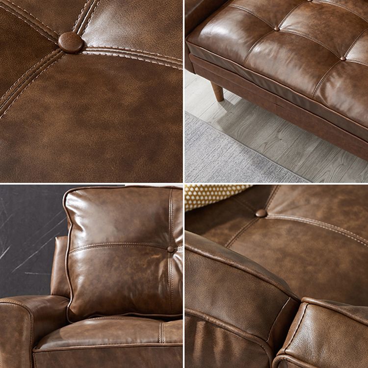 Solid Wood Round Arm Sofa Living Room Tufted Leather Sofa 32.28" H