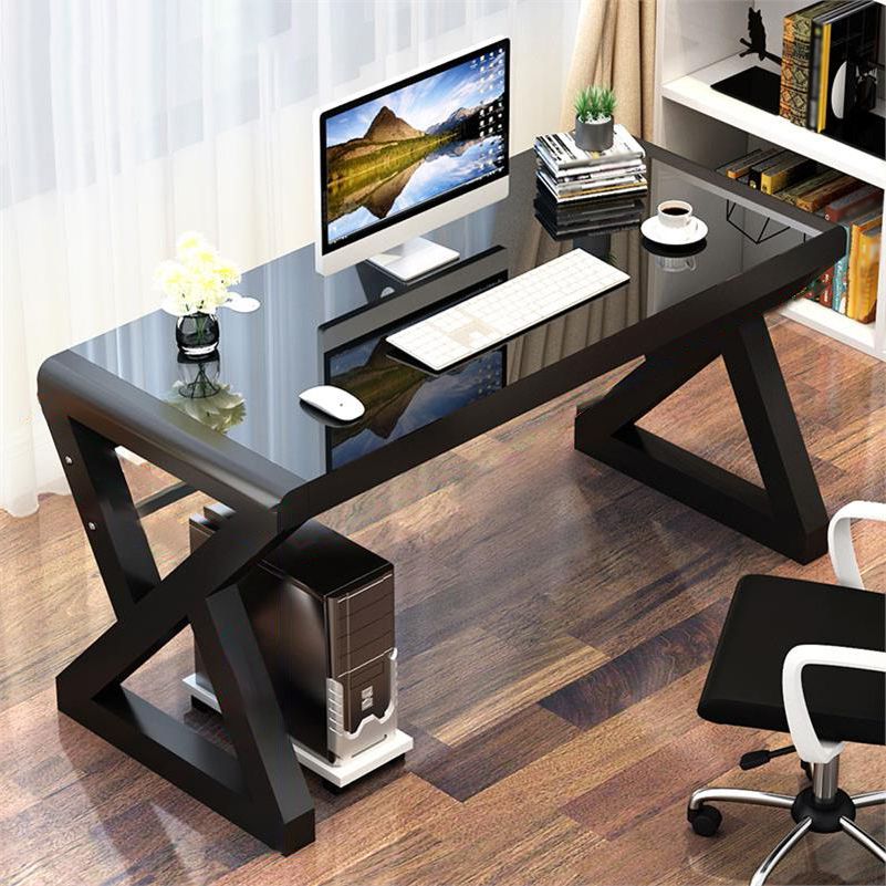 Rectangular Glass Top Office Desk Contemporary Computer Desk Clearhalo 'furn' 'furn_office_desk' 'Furniture' 'Office Desks' 'Office Furniture' 'office_desk' 1200x1200_406ad5ba-2df4-4b99-b49f-d1cd73062b36