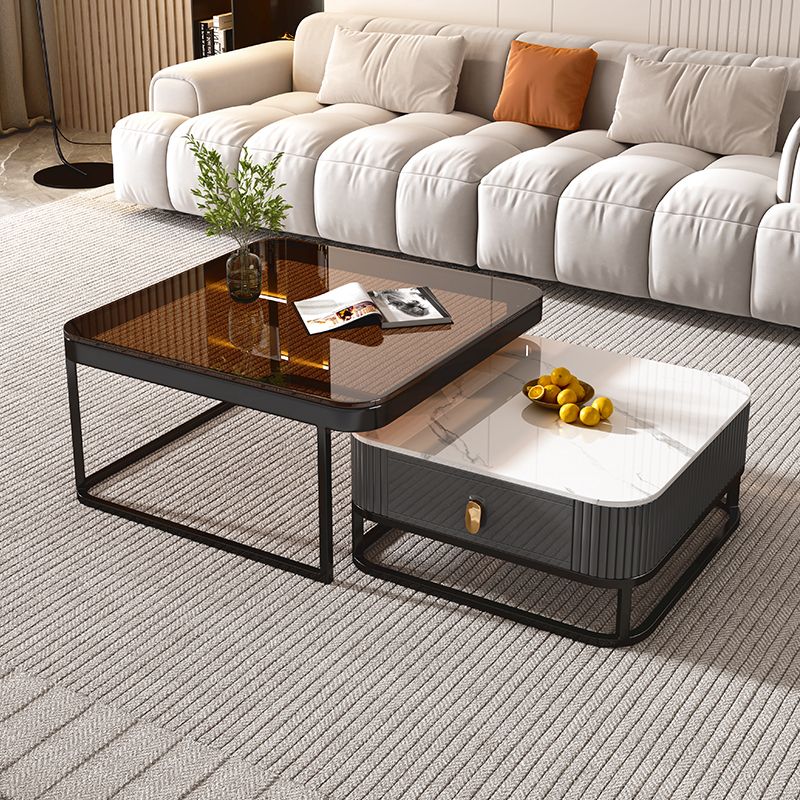 Glam Coffee Table Set Slate 2-Piece Coffee Cocktail Table with Drawer Clearhalo 'Coffee & Accent Tables' 'Coffee Tables' 'coffee_tables' 'furn' 'furn_coffee_tables' 'Furniture' 'Living Room Furniture' 1200x1200_406c22b2-29d7-4060-b731-475891187350