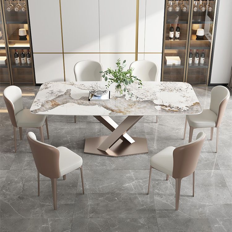Sintered Stone Top Dining Table Rectangle Kitchen Table with Metal Pedestal Clearhalo ' dining_table' 'Dining Tables & Seating' 'Dining Tables' 'furn' 'furn_dining_table' 'Furniture' 'furniture_dining_table' 'Kitchen & Dining Furniture' 'kitchen&dining_furn' 'kitchen' 'kitchen_dining_table' 1200x1200_406cf909-9363-44b6-a92e-23fa38800e98