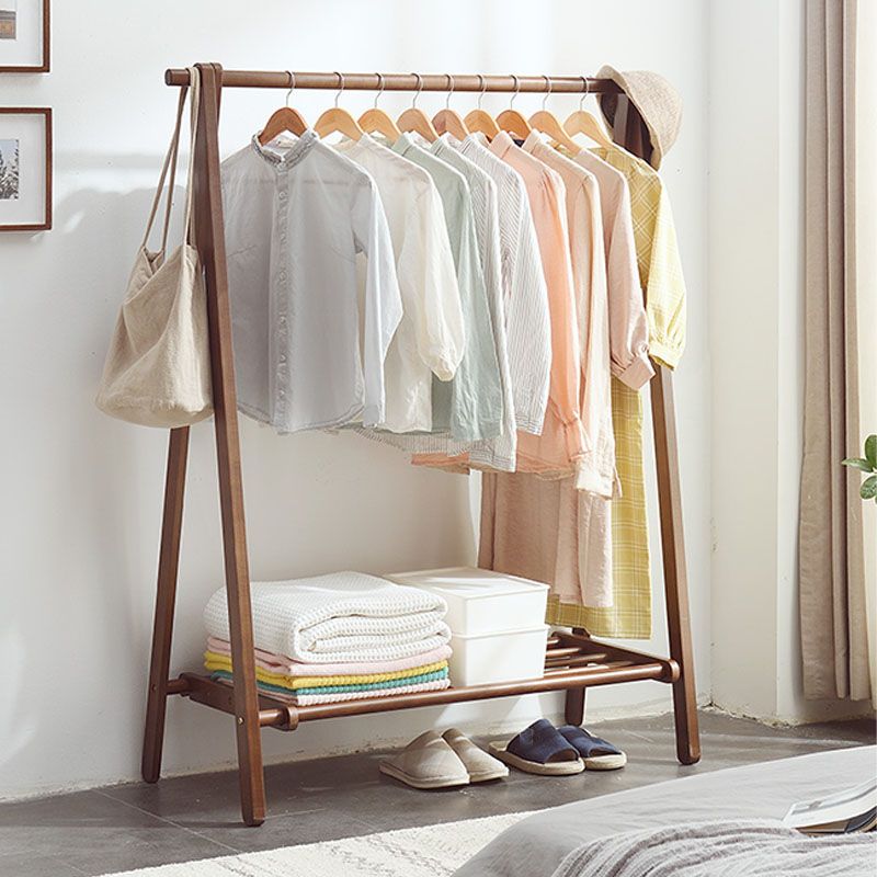 Rack de manteau de style moderne en bois massif en bois de manteau autoportant avec étagère