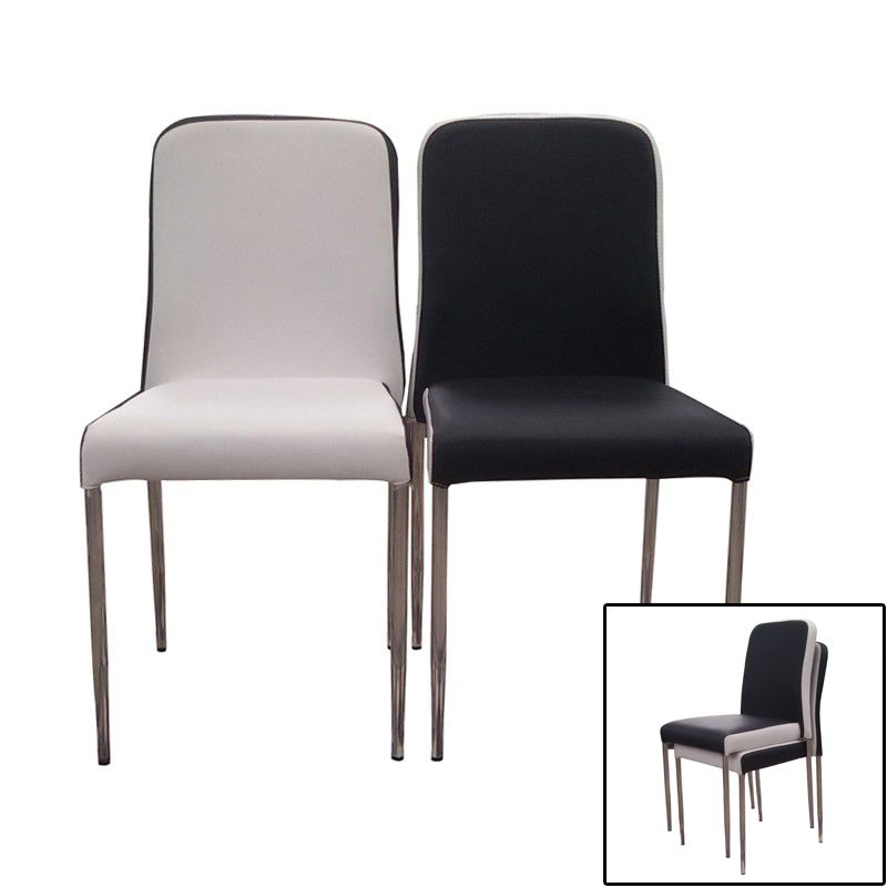 Contemporary Solid Back Leather Side Chair Black And White Stackable Dining Chairs Clearhalo ' kitchen&dining_furn' 'Dining Chairs' 'Dining Tables & Seating' 'dining_chair' 'furn' 'furn_dining_chair' 'Furniture' 'furniture_dining_chair' 'Kitchen & Dining Furniture' 'kitchen' 1200x1200_4070c7eb-eaae-4cd0-8f90-076990e8bf1d