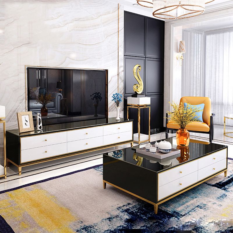 Enclosed Storage TV Media Stand Glass Media Console with Drawers Clearhalo 'furn' 'furn_tv_stands_entertainment_centers' 'Furniture' 'Living Room Furniture' 'TV Stands & Entertainment Centers' 'TV Stands & Media Storage Furniture' 'tv_stands_entertainment_centers' 1200x1200_40718995-5d21-47ab-b267-8bd558f5adaf