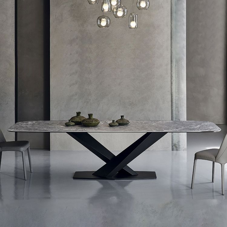 Rectangle Contemporary Dining Room Table Sintered Stone Table with Black Pedestal Base Clearhalo ' dining_table' 'Dining Tables & Seating' 'Dining Tables' 'furn' 'furn_dining_table' 'Furniture' 'furniture_dining_table' 'Kitchen & Dining Furniture' 'kitchen&dining_furn' 'kitchen' 'kitchen_dining_table' 1200x1200_407741e6-fdb3-4550-94f1-fe8031b030c7