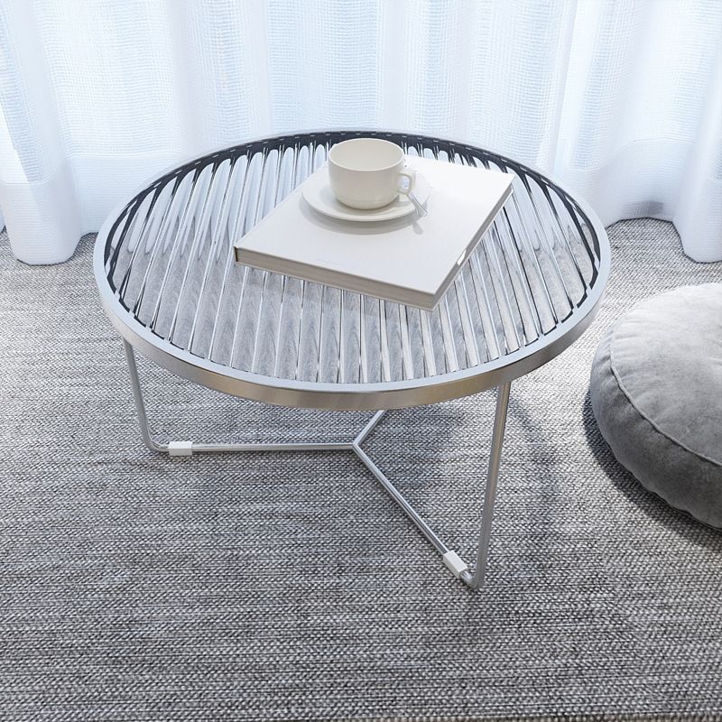 11.8" H Cross Legs Coffee Table Round Clear Glass Cocktail Table Clearhalo 'Coffee & Accent Tables' 'Coffee Tables' 'coffee_tables' 'furn' 'furn_coffee_tables' 'Furniture' 'Living Room Furniture' 1200x1200_4078a89a-e988-41ac-ae5d-8dd45f298f2d