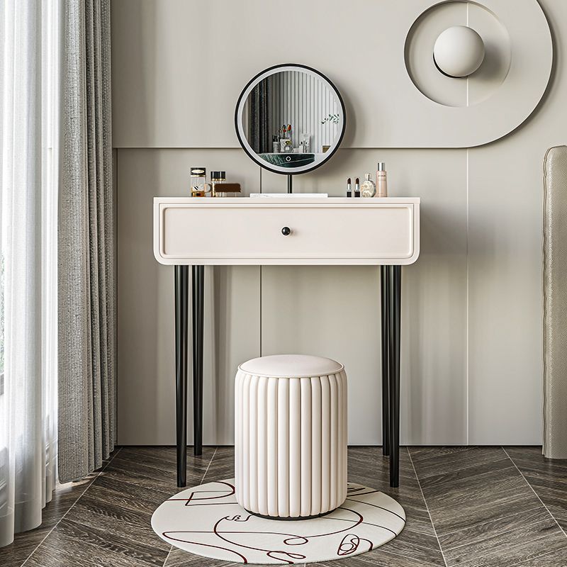Vanity di trucco da tavolo in legno bianco bianco contemporaneo con cassetti
