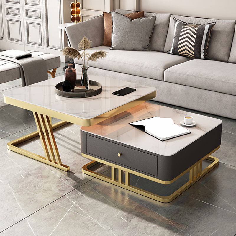 Glam Frame Couchtisch, Glas/Schiefer, quadratischer Cocktailtisch mit Schublade