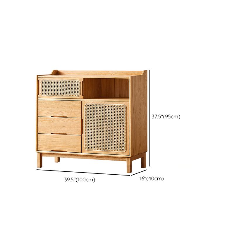 Solid Wood Dining Server Modern Style Rattan Door met 3 laden