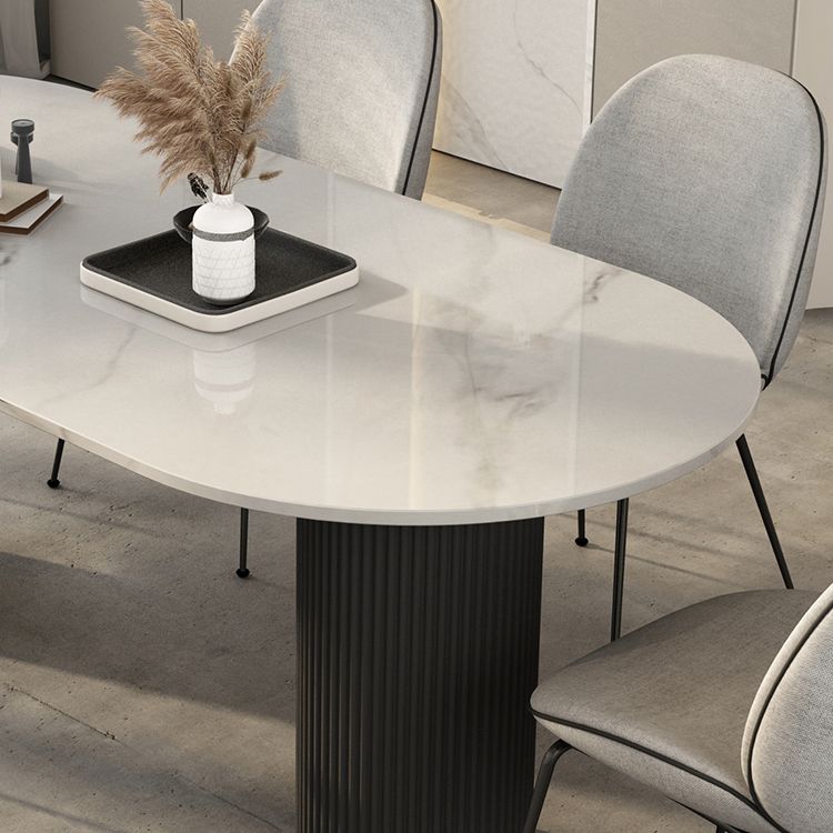 Oval Sintered Stone Dining Table Modern White-black Furniture with Double Pedestal Base Clearhalo 'Dining Tables & Seating' 'Dining Tables' 'dining_table' 'furn' 'furn_dining_table' 'Furniture' 'Kitchen & Dining Furniture' 1200x1200_407c23da-a1e4-4a0c-ac08-98fa928b17bb