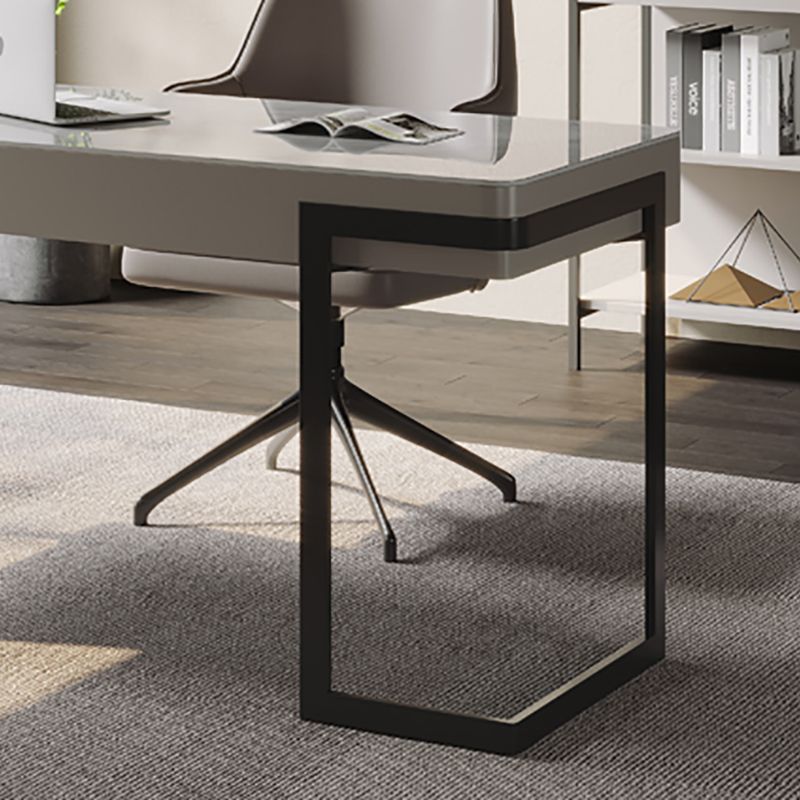 Bureau de bureau d'écriture en étain en métal et bureau en pierre avec 2 tiroirs de rangement