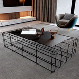 Black Mid-Century Modern Coffee Table with Iron Top and  Frame Base