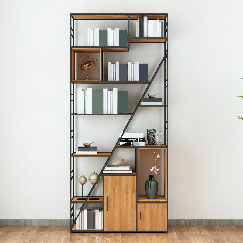 Metal and Wooden Shelf Bookcase with Doors Modern Bookshelf for Office Clearhalo 'Bookcases' 'furn' 'furn_bookcases' 'Furniture' 'furniture_bookcases' 'Office Furniture' 1200x1200_4085518e-84b5-4aa5-afe6-ab11747fd9dc