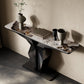 Mesa de consola rectangular de piedra Glam 13.78 "Mesa de acento de ancho con base abstracta