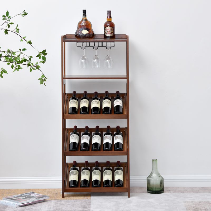 Modern Floor Wine Rack Kitchen Wine Bottle & Glass Rack in Brown