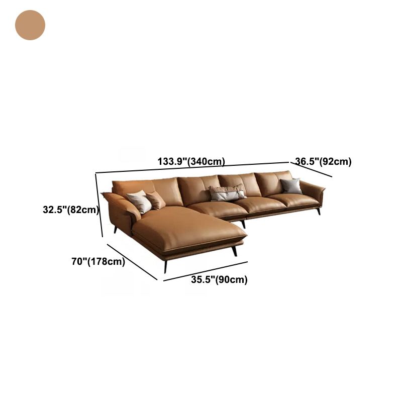 Orange Sponge Padded Leather Sofa with Pillow Back and Flared Armrest Sectional Clearhalo 'furn' 'furn_sectionals' 'Furniture' 'furniture_sectionals' 'Living Room Furniture' 'Sectionals' 1200x1200_408df294-7df5-4da9-b7a5-ac1bb528d012