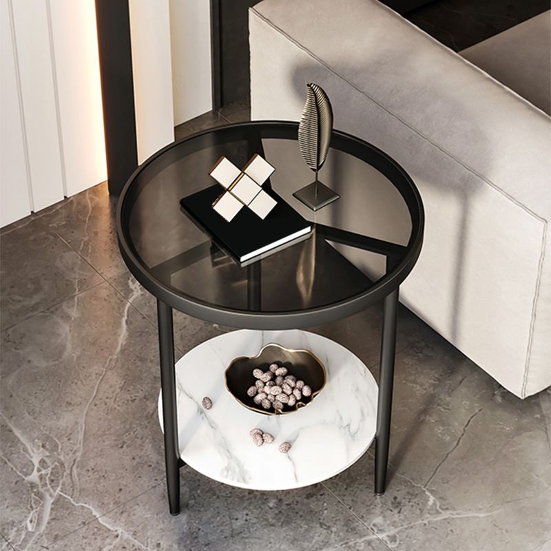 19.69" W x 19.69" D x 22.83" H Side End Table Glass Round Side Table with Shelf