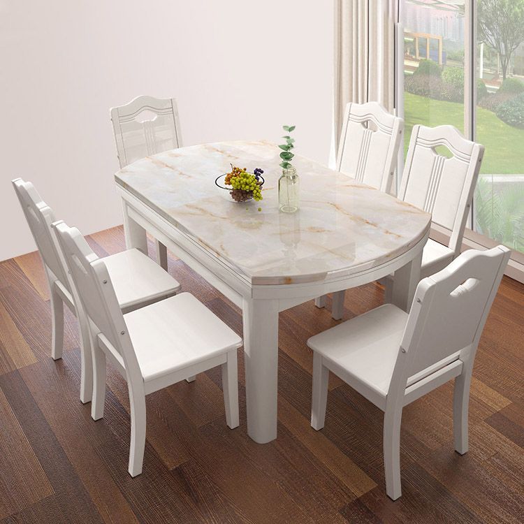 Modern Round Stone Dining Table Rubber Wood Base for Dining Room