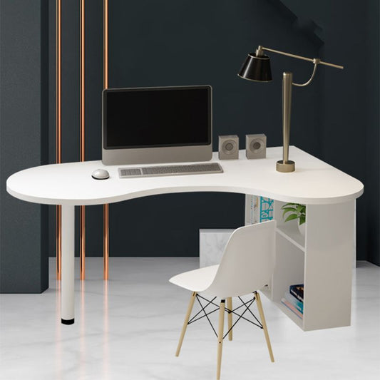 Modern Wooden Office Desk Free Form Task Desk with Shelves for Home