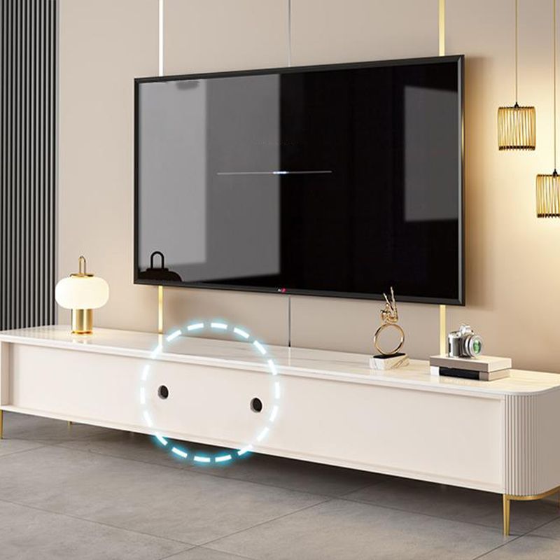 Glam Stone TV Media Stand Enclosed Storage White TV Stand with Drawers