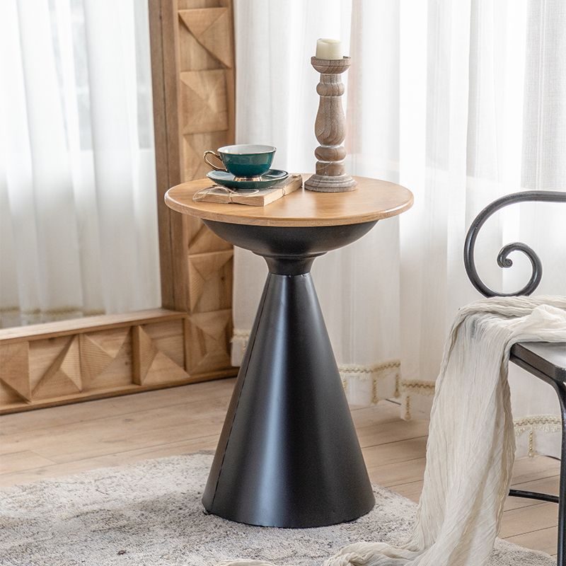 Round Solid Wood Top Coffee Table Iron Pedestal Cocktail Table Clearhalo 'Coffee & Accent Tables' 'Coffee Tables' 'coffee_tables' 'furn' 'furn_coffee_tables' 'Furniture' 'Living Room Furniture' 1200x1200_409c0bdc-7bd2-443c-9cf8-f7c89c04d1a2