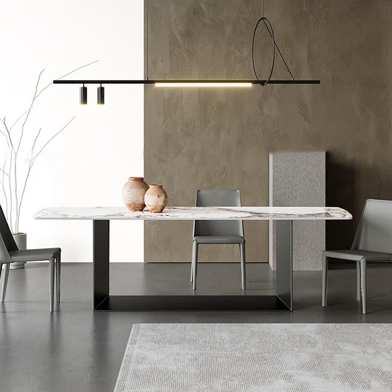 Traditionele luxe eettafel zwart -wit marmer rechthoek eettafel voor thuis