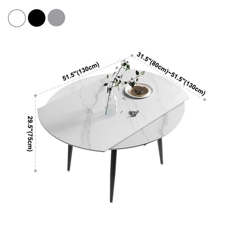 Modern Sintered Stone Dinner Table 51.18" Round Drop-Leaf Table with Black Frame Clearhalo ' dining_table' 'Dining Tables & Seating' 'Dining Tables' 'furn' 'furn_dining_table' 'Furniture' 'furniture_dining_table' 'Kitchen & Dining Furniture' 'kitchen&dining_furn' 'kitchen' 'kitchen_dining_table' 1200x1200_40a4684e-7528-48e7-a314-2d7f1ca0f243