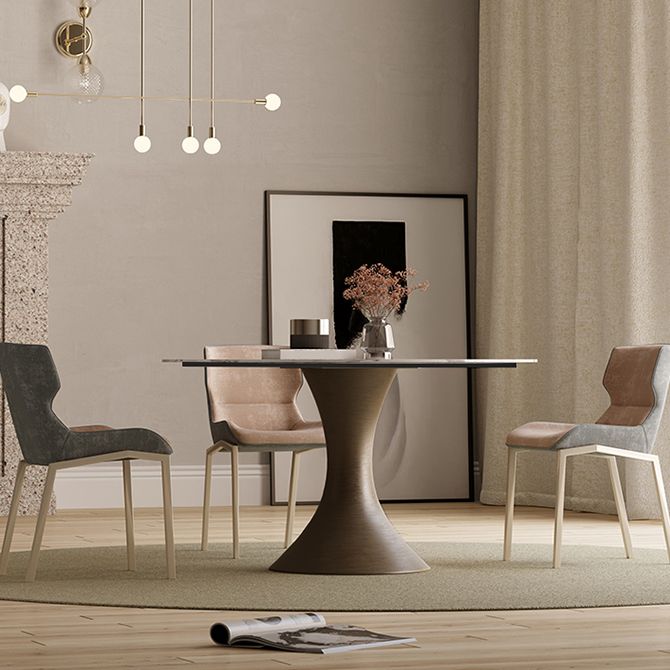 Tavolo da pranzo in pietra sinterizzato senza tavolo rotondo di lusso giradischi con piedistallo in metallo