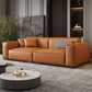 Contemporary Faux Leather Solid Color Square Arm Sofa For Living Room