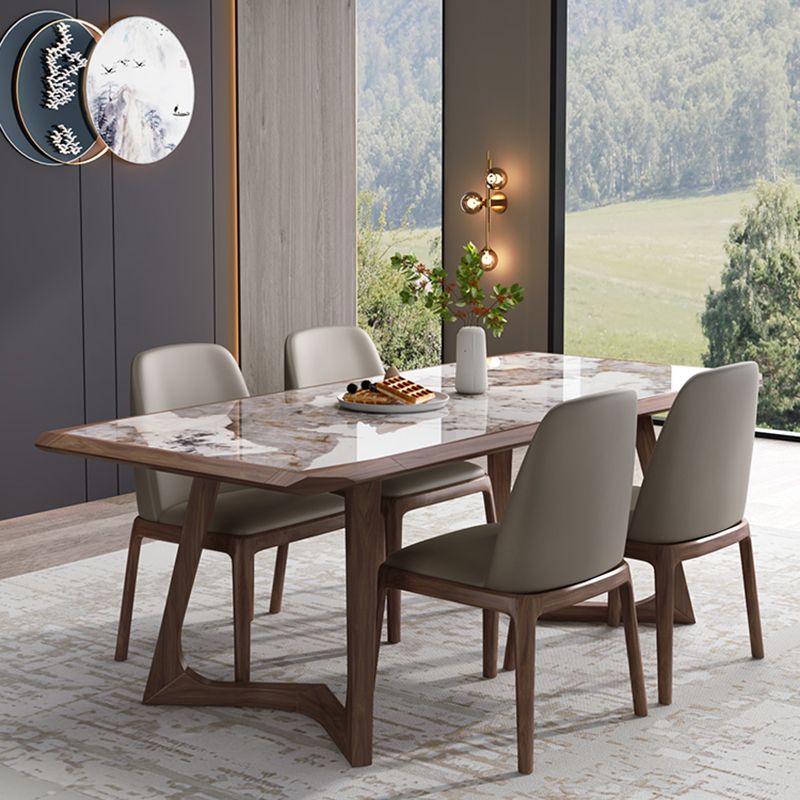 Modern Brown Finish Legs Dining Site Table Stone Top Double Pedestal Table Clearhalo 'Dining Tables & Seating' 'Dining Tables' 'dining_table' 'furn' 'furn_dining_table' 'Furniture' 'Kitchen & Dining Furniture' 1200x1200_40aa7f08-e0e8-4349-a8a5-813cdf32ad94