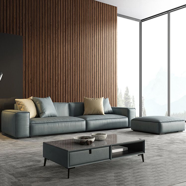 Zeitgenössischer stationärer Kunstleder Wohnzimmer Sitzplatz Square Arm Kissen Sofa