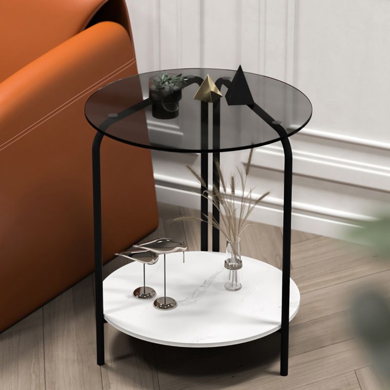 Modern Round Glass Side Table Dia 19.7" 4 Legs End Table with Shelf