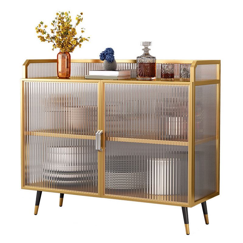 Glam Metal Curio Curio Porte di vetro Visualizza mobile per soggiorno per soggiorno